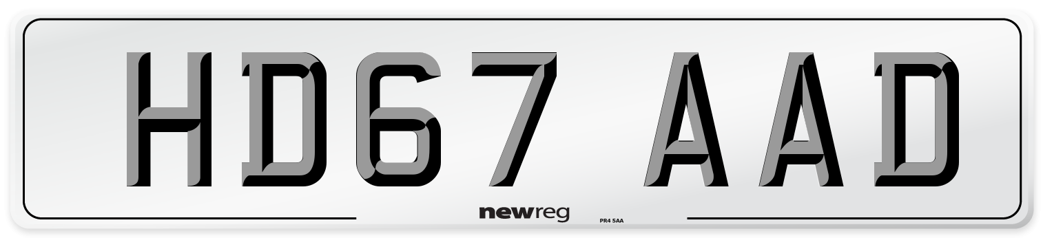 HD67 AAD Number Plate from New Reg